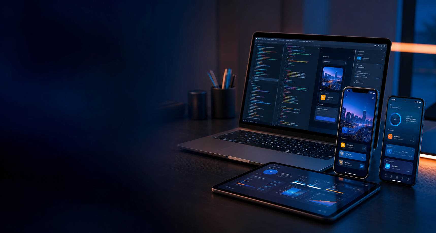Mobile app development across laptop, phone, and tablet